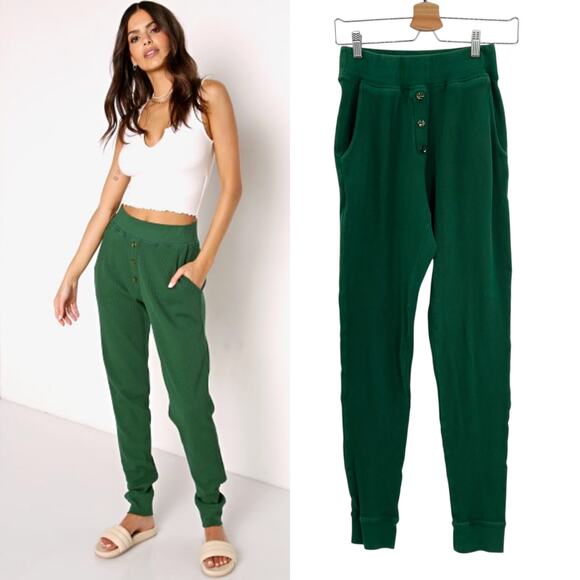 Donni Thermal Henley Sweatpants Joggers Loungewear Hunter Green Size Small